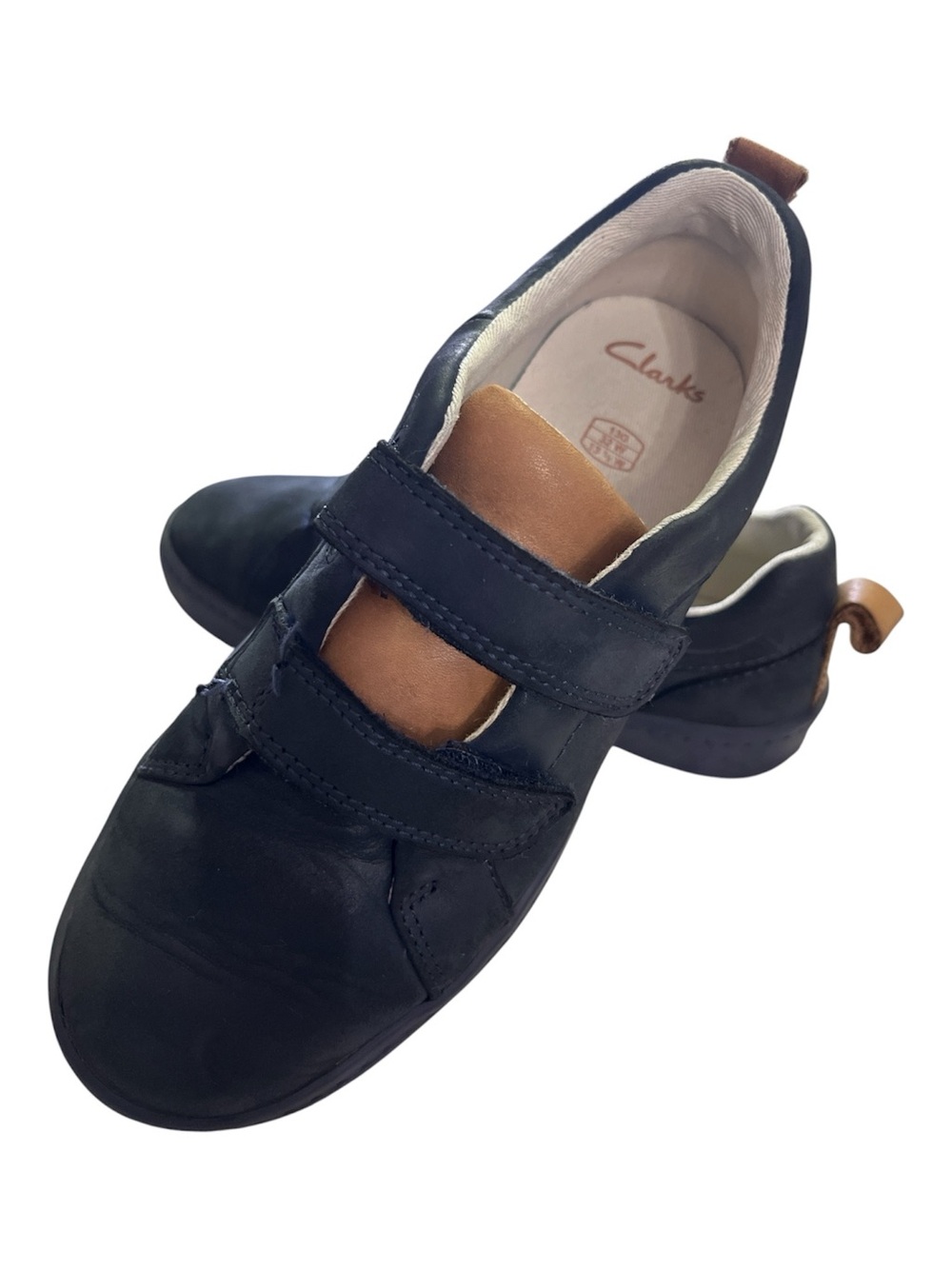 Clarks Kids Navy Leather Sneakers - Size US 13 G (Wide Fit) - EU 32